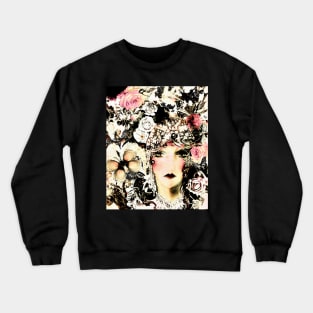 ART DECO COLLAGE FLAPPER ROSES,BUTTERFLIES AND BIRDS Crewneck Sweatshirt